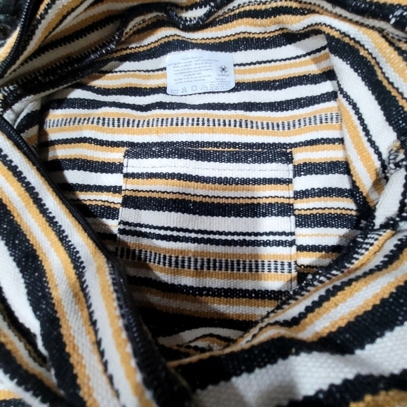 Mexico Embroidered Stripes Yellow Black White Tote 100% Cotton - Picture 10 of 11